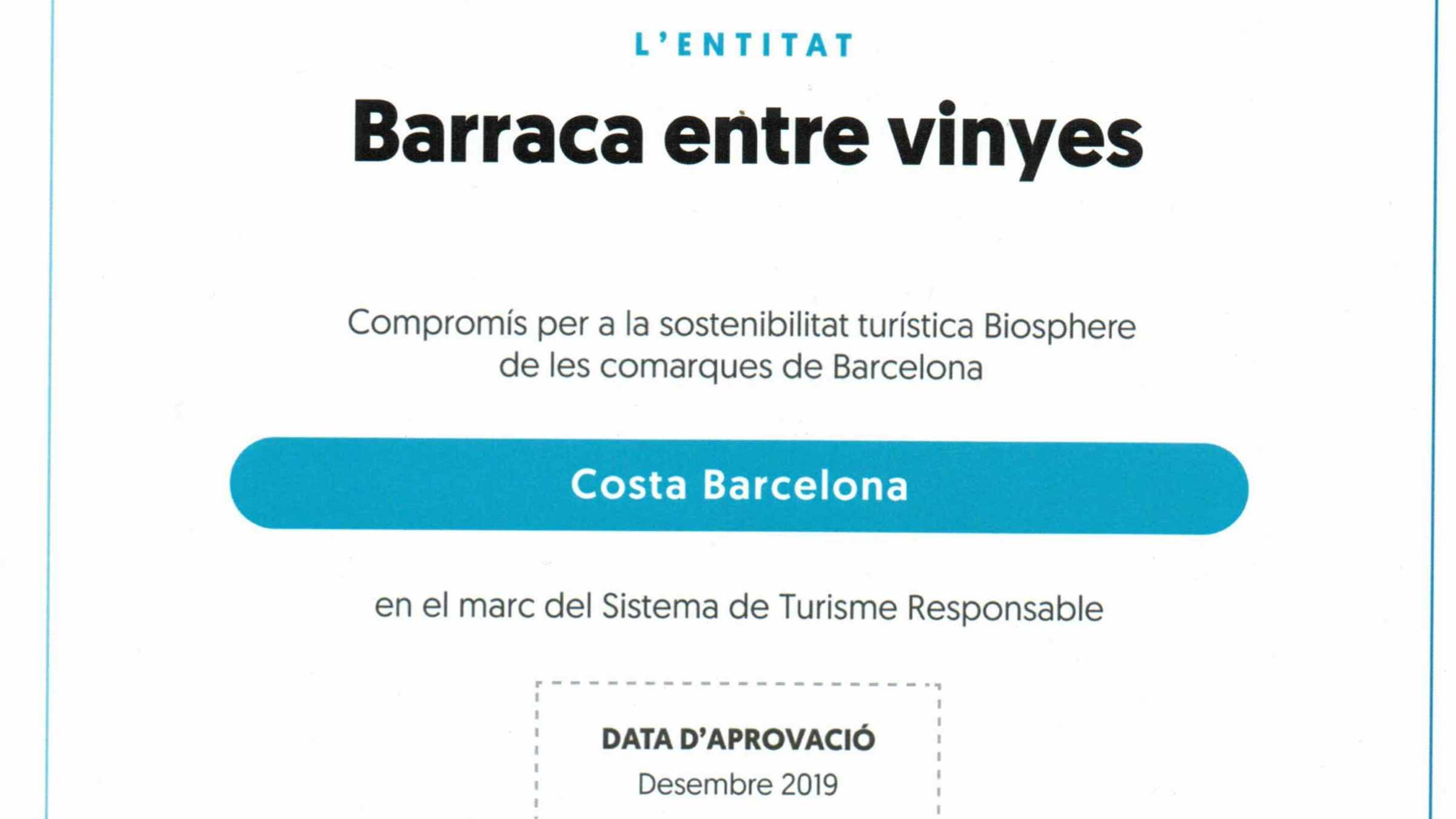 Diploma Biosphere Barraca entre Vinyes